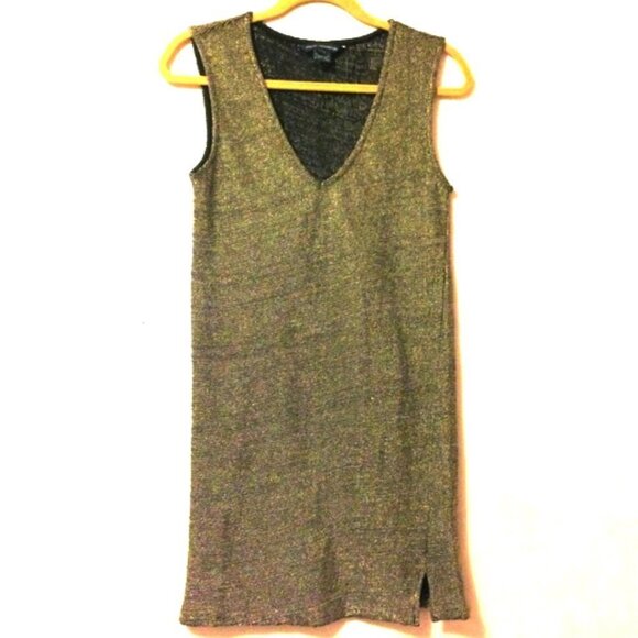 FRENCH CONNECTION GOLD CHAIN FAUX CHAIN MAIL METALLIC SHEATH DRESS 0 NYE - Picture 4 of 13